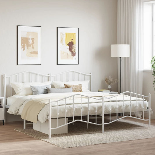 Metal Bed Frame with Headboard and Footboard White 200x200 cm - Beds & Bed Frames