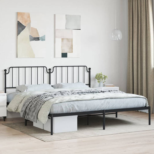 Metal Bed Frame with Headboard Black 200x200 cm - Beds & Bed Frames