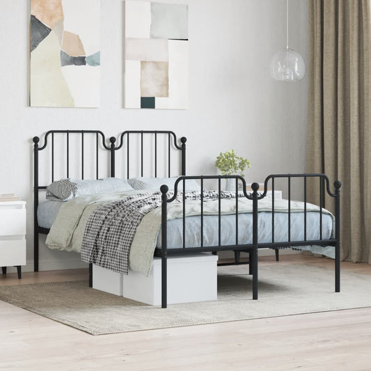 Metal Bed Frame with Headboard and Footboard Black 120x200 cm - Beds & Bed Frames