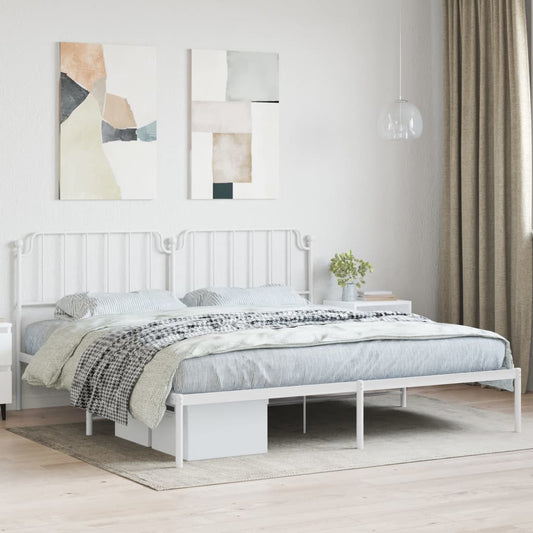 Metal Bed Frame with Headboard White 200x200 cm - Beds & Bed Frames