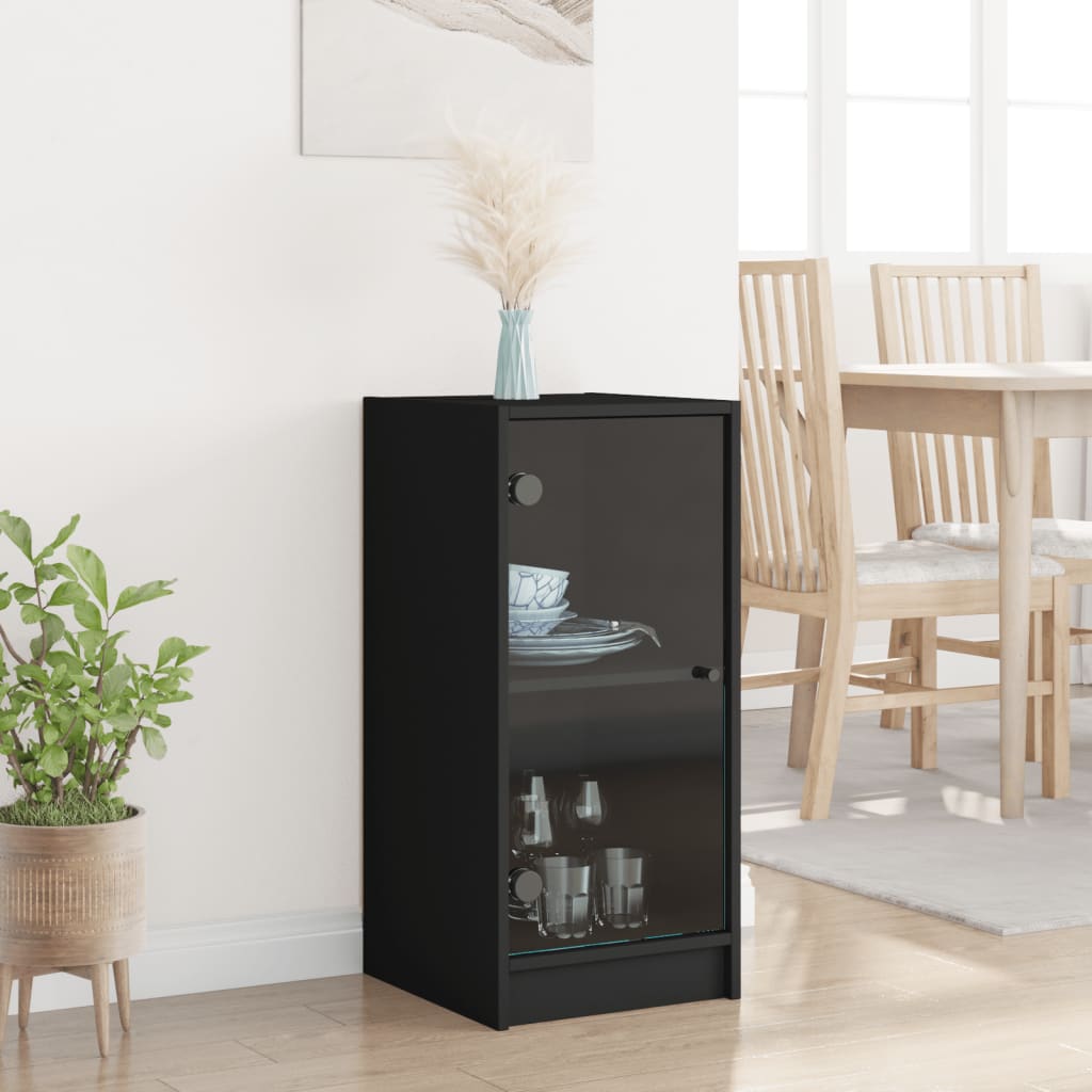 Side Cabinet with Glass Doors Black 35x37x75.5 cm - Buffets & Sideboards
