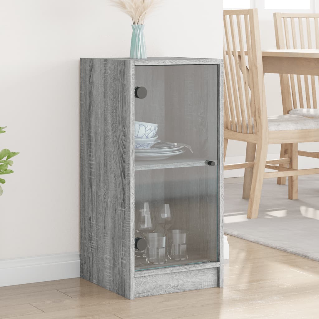 Side Cabinet with Glass Doors Grey Sonoma 35x37x75.5 cm - Buffets & Sideboards
