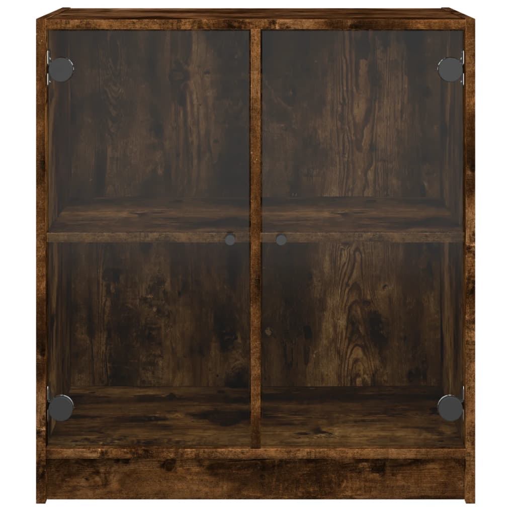 Side Cabinet with Glass Doors Smoked Oak 68x37x75.5 cm - Buffets & Sideboards