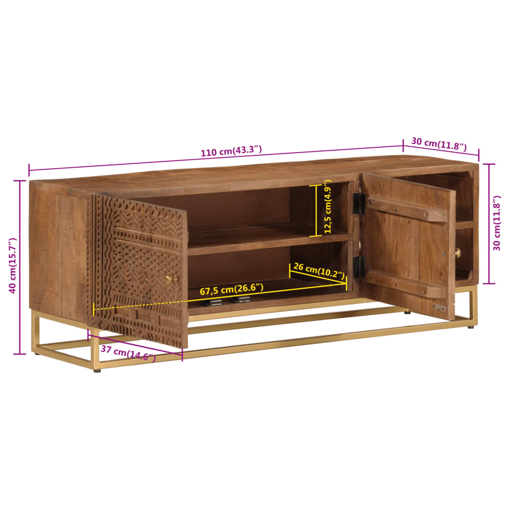 TV Cabinet 110x30x40 cm Solid Wood Mango and Iron - Media Storage Cabinets & Racks
