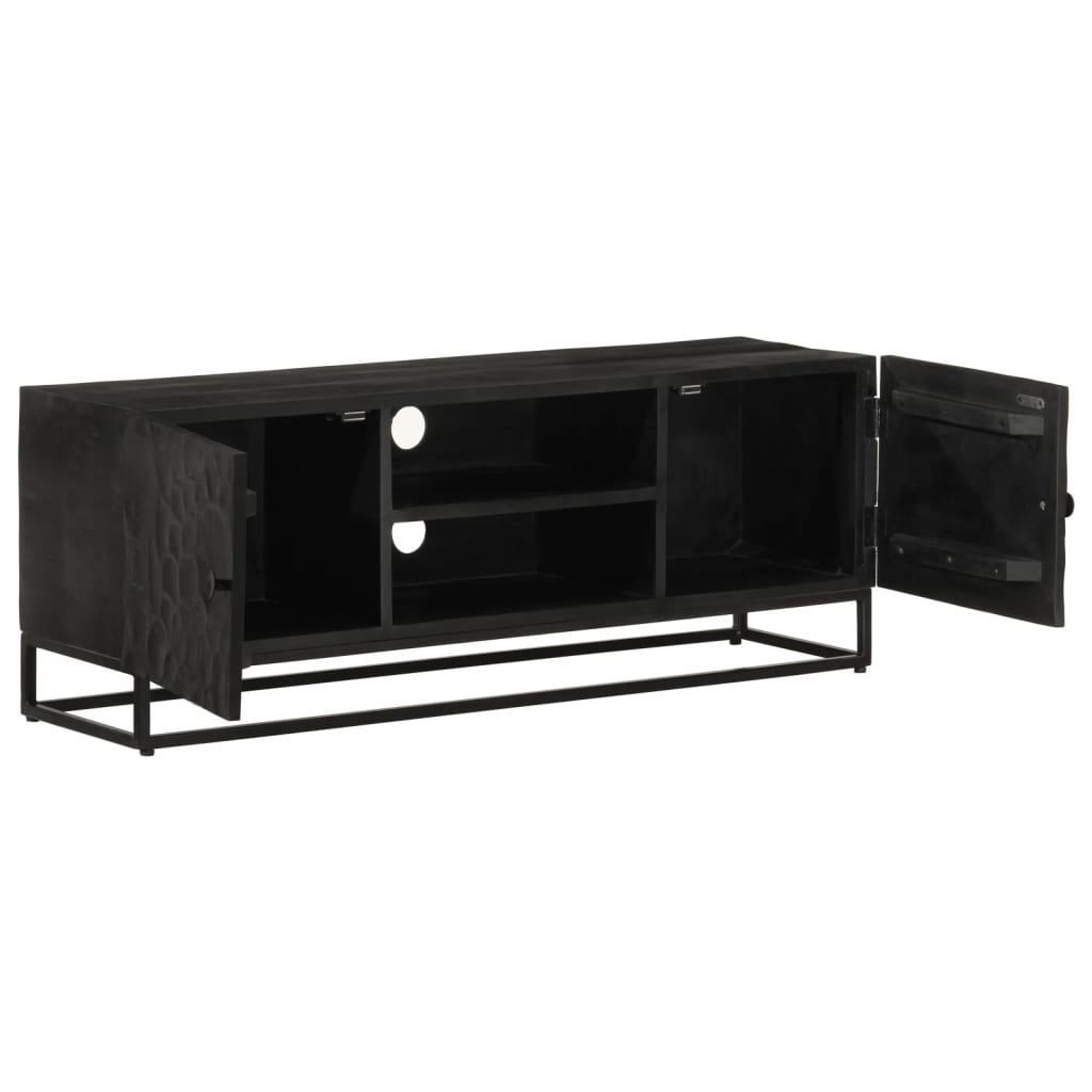 TV Cabinet Black 110x30x40 cm Solid Wood Mango and Iron - Media Storage Cabinets & Racks
