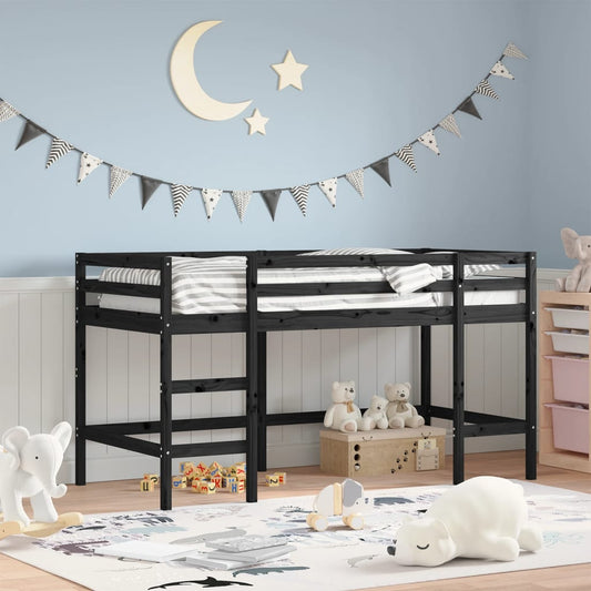 Kids' Loft Bed with Ladder Black 90x200 cm Solid Wood Pine - Beds & Bed Frames