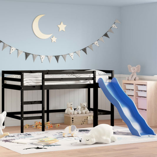 Kids' Loft Bed with Slide Black 90x200 cm Solid Wood Pine - Beds & Bed Frames