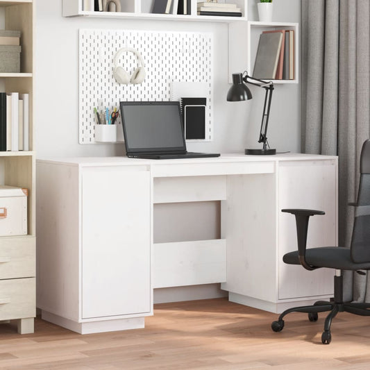 Desk White 140x50x75 cm Solid Wood Pine - Desks