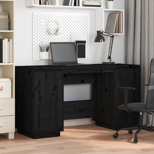 Desk Black 140x50x75 cm Solid Wood Pine - Desks