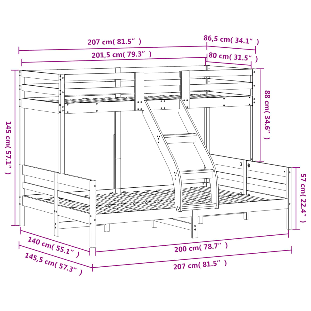 Bunk Bed 80x200/140x200 cm White Solid Wood Pine - Beds & Bed Frames