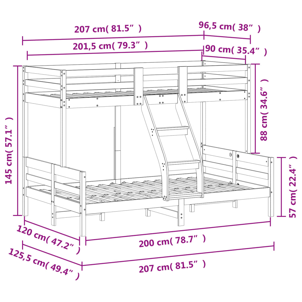 Bunk Bed 90x200/120x200 cm Wax Brown Solid Wood Pine - Beds & Bed Frames