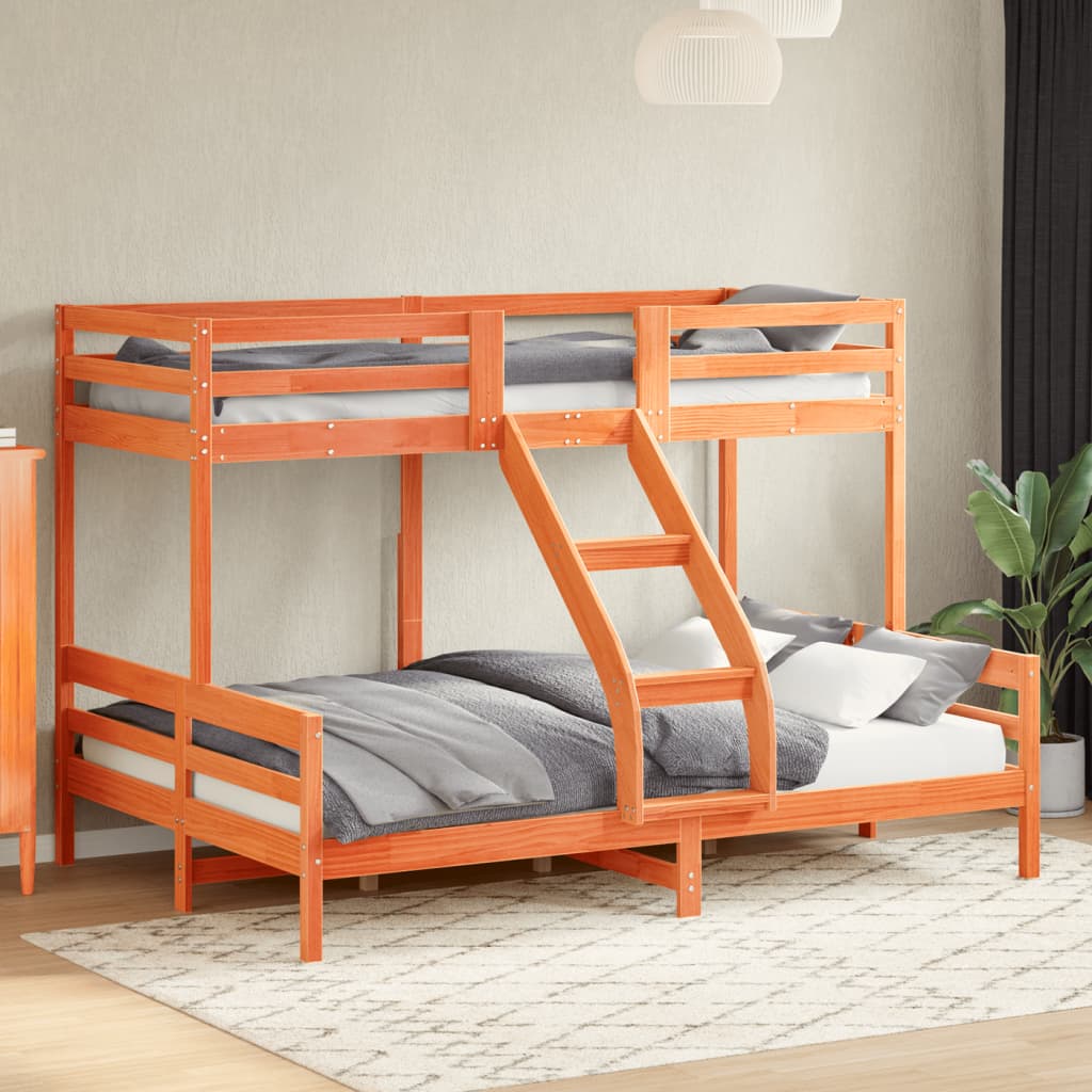 Bunk Bed 90x200/140x200 cm Wax Brown Solid Wood Pine - Beds & Bed Frames