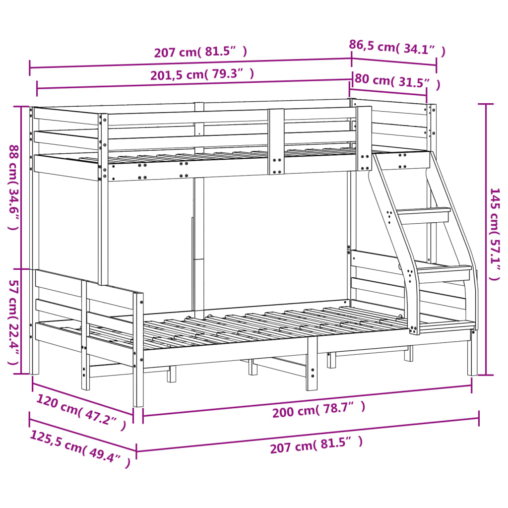 Bunk Bed 80x200/120x200 cm Wax Brown Solid Wood Pine - Beds & Bed Frames