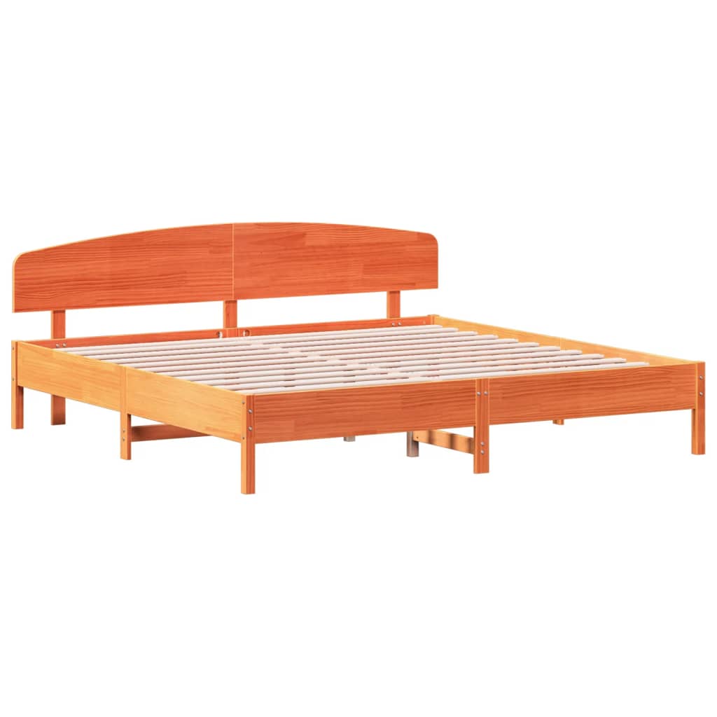 Bed Frame with Headboard Wax Brown 200x200 cm Solid Wood Pine - Beds & Bed Frames