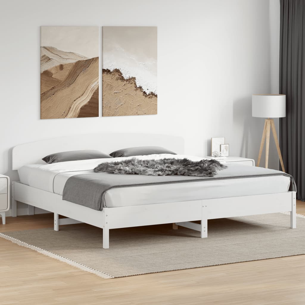 Bed Frame with Headboard White 180x200 cm Super King Solid Wood Pine - Beds & Bed Frames