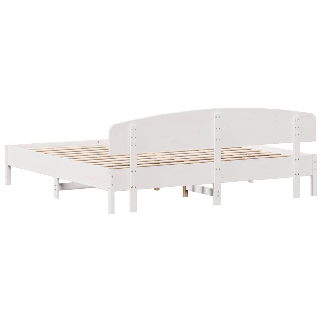 Bed Frame with Headboard White 180x200 cm Super King Solid Wood Pine - Beds & Bed Frames