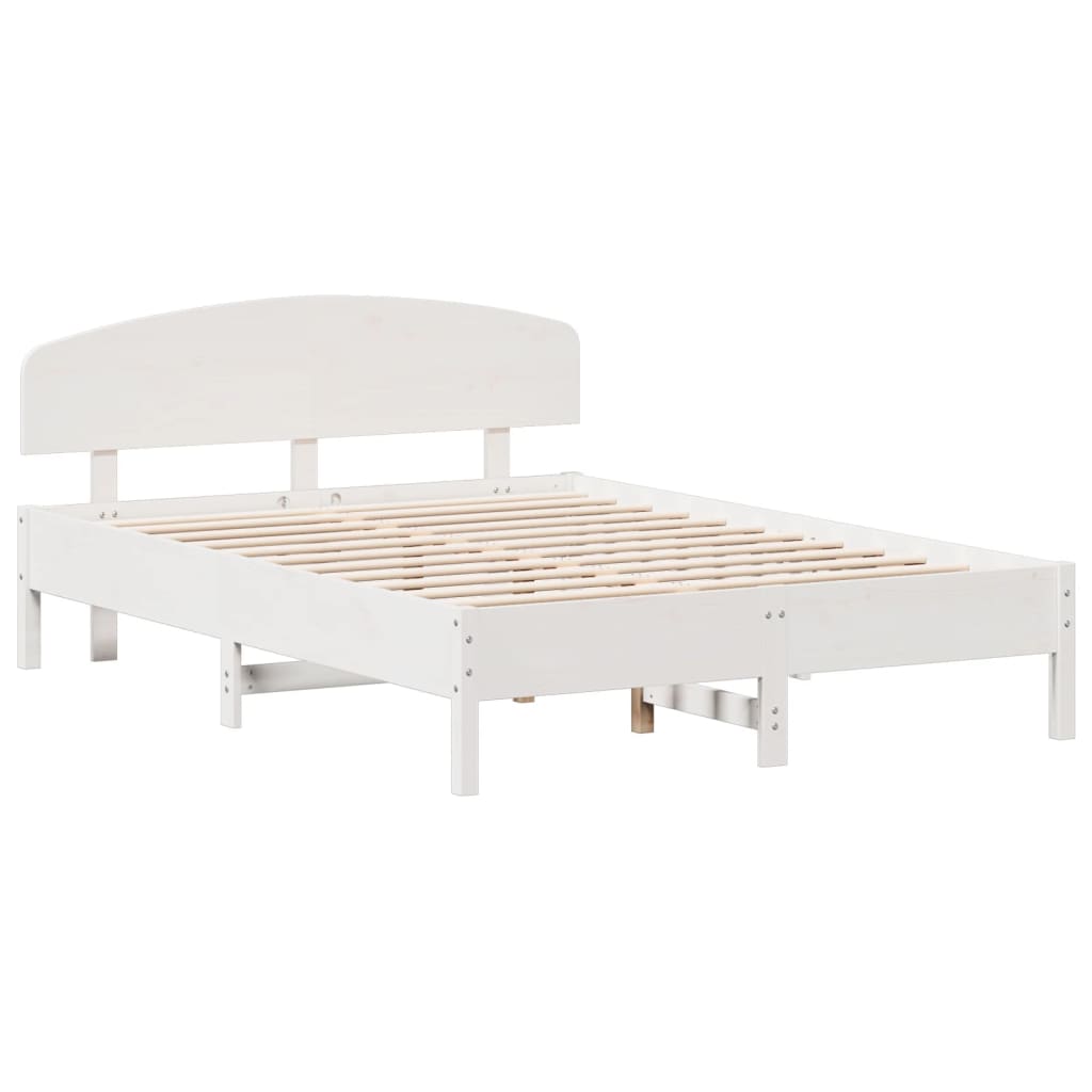 Bed Frame with Headboard White 150x200 cm King Size Solid Wood Pine - Beds & Bed Frames