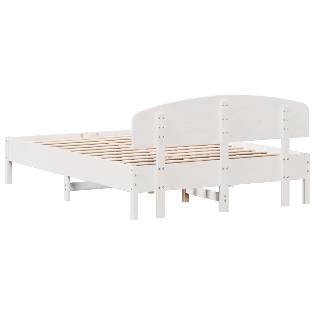 Bed Frame with Headboard White 150x200 cm King Size Solid Wood Pine - Beds & Bed Frames