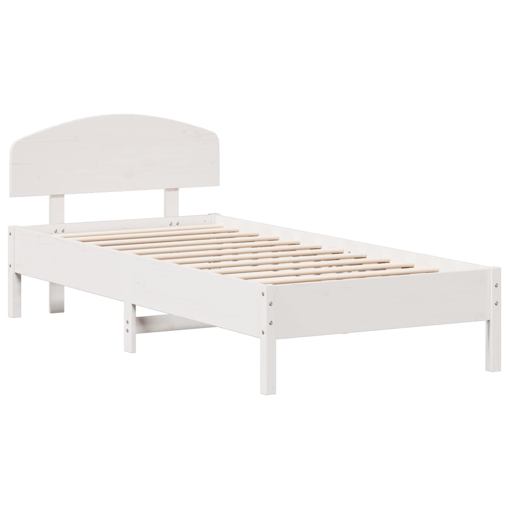 Bed Frame with Headboard White 90x200 cm Solid Wood Pine - Beds & Bed Frames
