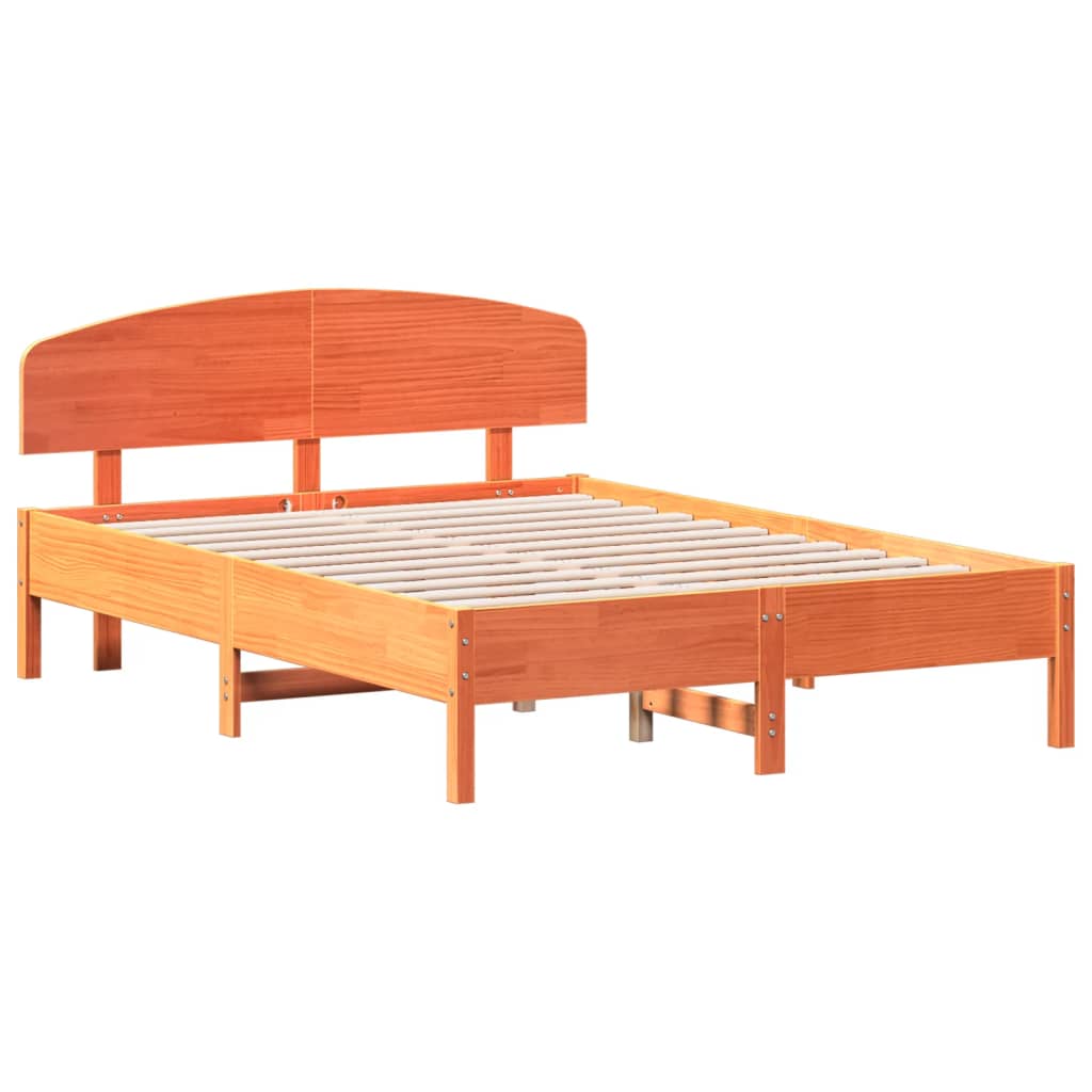 Bed Frame with Headboard Wax Brown 135x190 cm Double Solid Wood Pine - Beds & Bed Frames