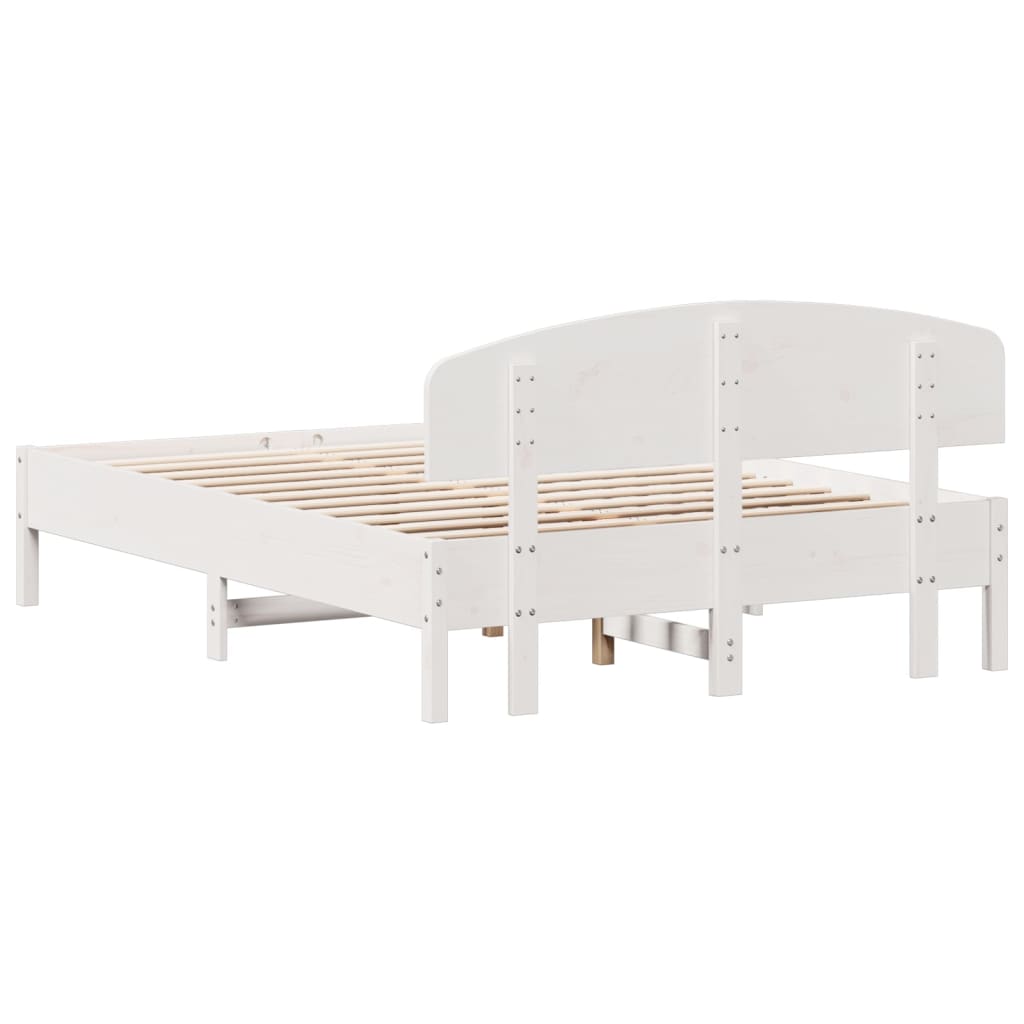 Bed Frame with Headboard White 120x190 cm Small Double Solid Wood Pine - Beds & Bed Frames