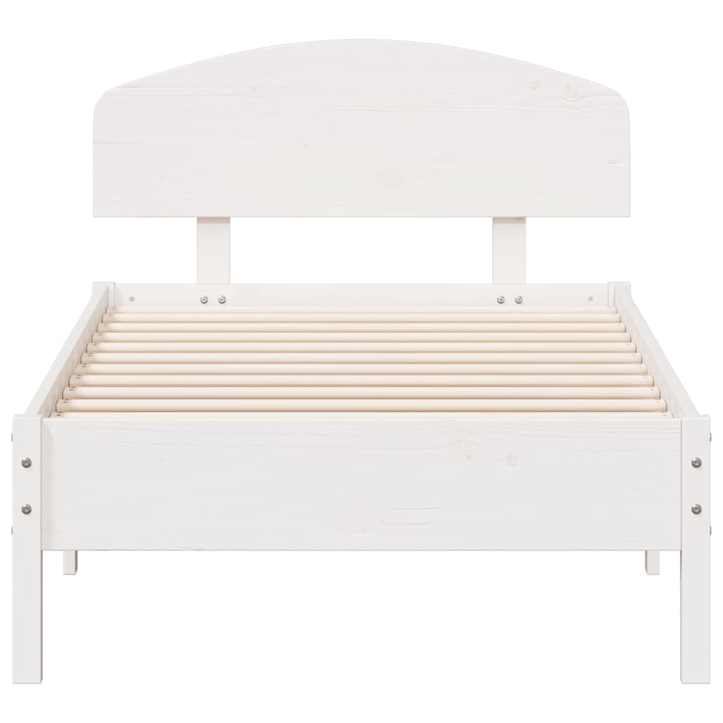 Bed Frame with Headboard White 75x190 cm Small Sinlge Solid Wood Pine - Beds & Bed Frames