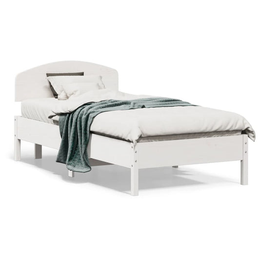 Bed Frame with Headboard White 75x190 cm Small Sinlge Solid Wood Pine - Beds & Bed Frames