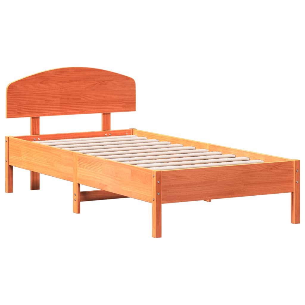Bed Frame with Headboard Wax Brown 75x190 cm Small Sinlge Solid Wood Pine - Beds & Bed Frames