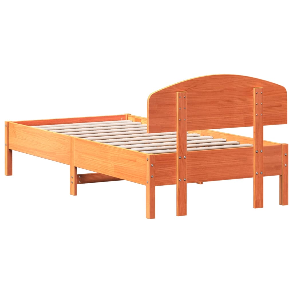 Bed Frame with Headboard Wax Brown 75x190 cm Small Sinlge Solid Wood Pine - Beds & Bed Frames