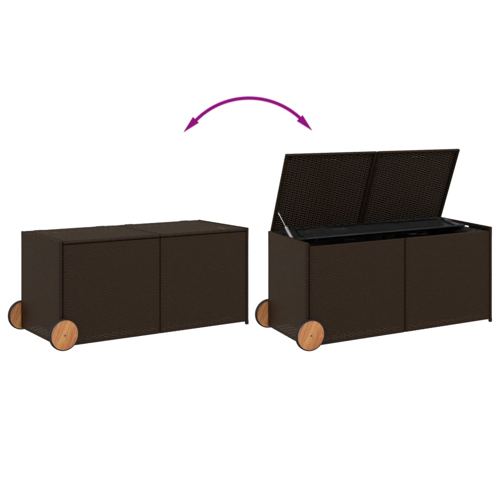 Garden Storage Box with Wheels Brown 283L Poly Rattan - Outdoor Storage Boxes