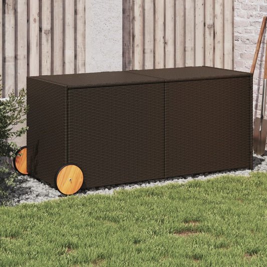 Garden Storage Box with Wheels Brown 283L Poly Rattan - Outdoor Storage Boxes