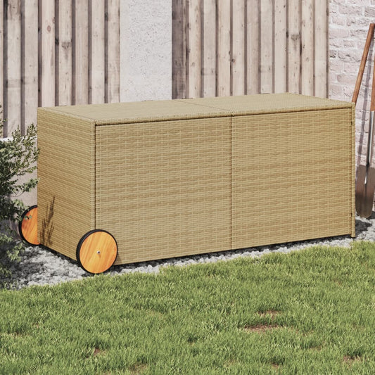 Garden Storage Box with Wheels Mix Beige 283L Poly Rattan - Outdoor Storage Boxes