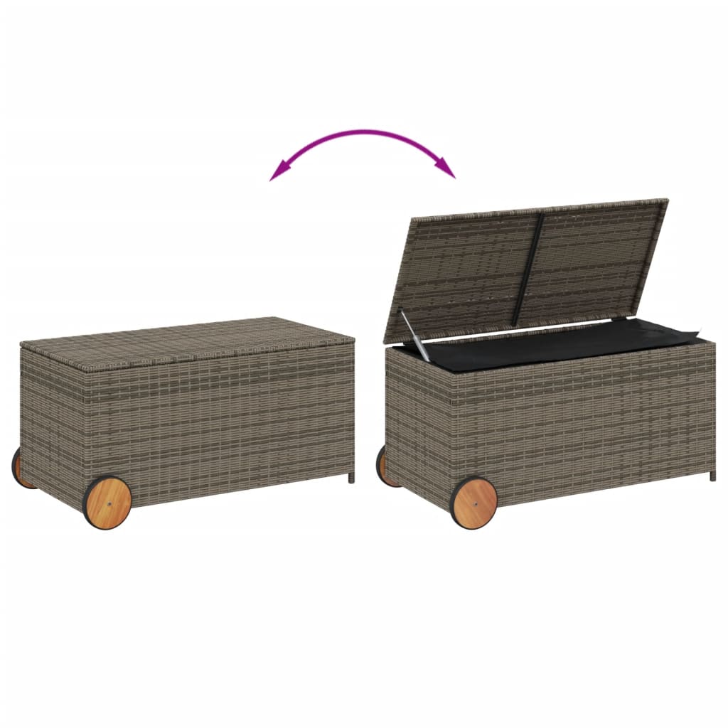 Garden Storage Box with Wheels Grey 190L Poly Rattan - Outdoor Storage Boxes