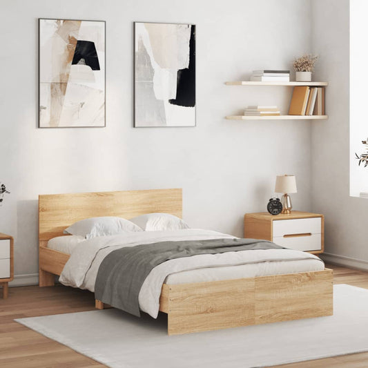Bed Frame with Headboard Sonoma Oak 135x190 cm Double - Beds & Bed Frames