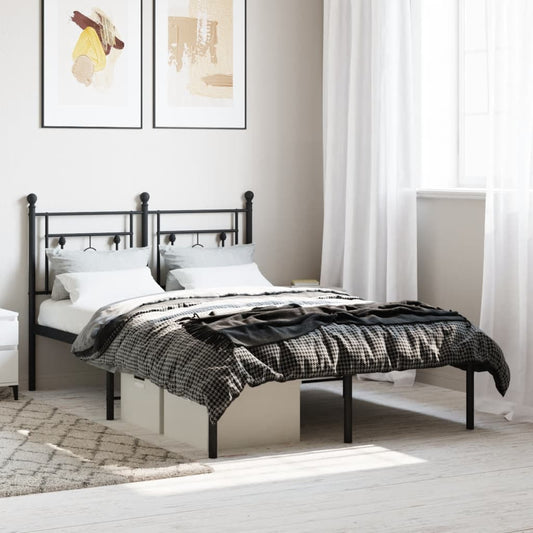 Metal Bed Frame with Headboard Black 120x200 cm - Beds & Bed Frames