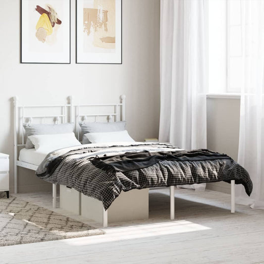 Metal Bed Frame with Headboard White 120x200 cm - Beds & Bed Frames