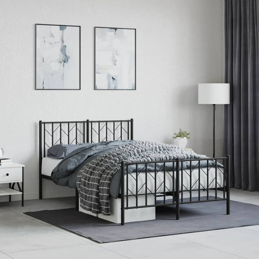 Metal Bed Frame with Headboard and Footboard Black 120x200 cm - Beds & Bed Frames