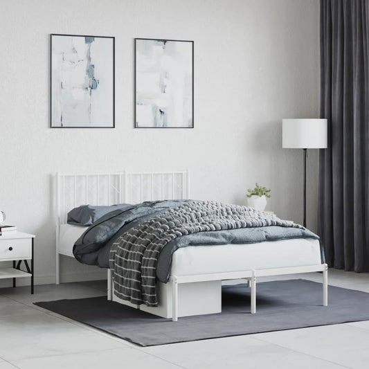 Metal Bed Frame with Headboard White 120x200 cm - Beds & Bed Frames