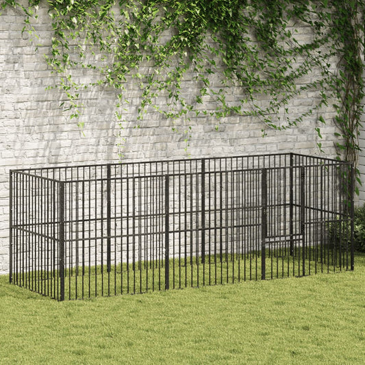 Dog Playpen 8 Panels Black Galvanised Steel - Dog Houses