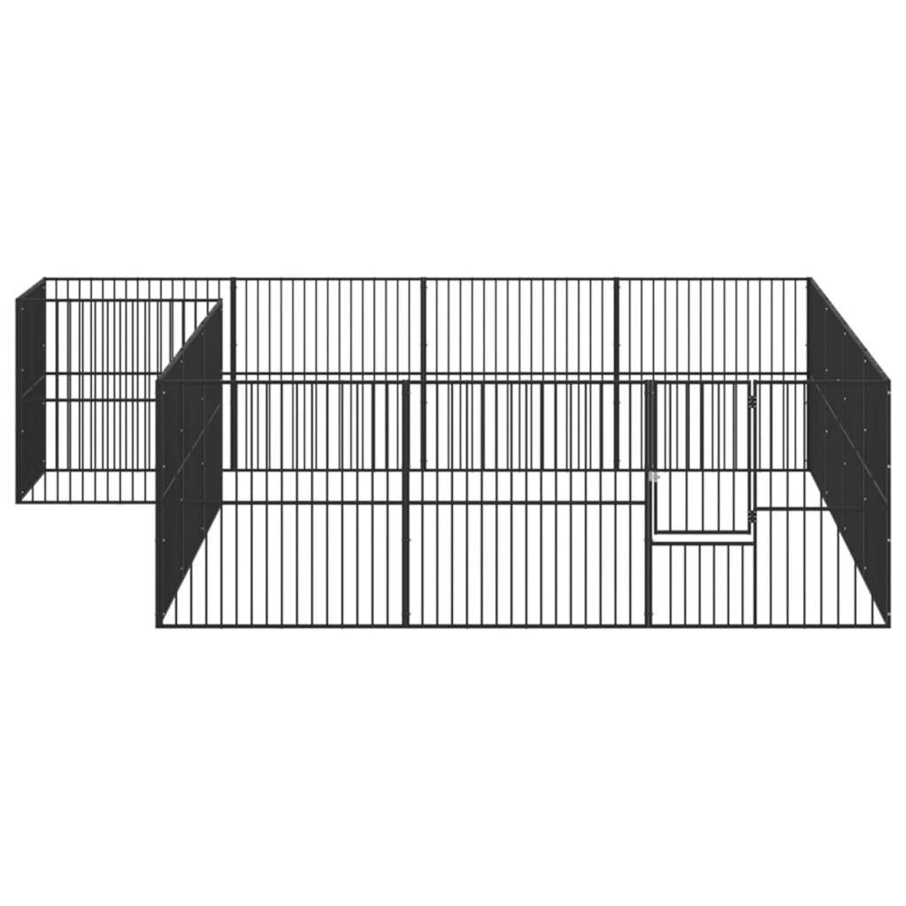 Dog Playpen 16 Panels Black Galvanised Steel - Dog Houses