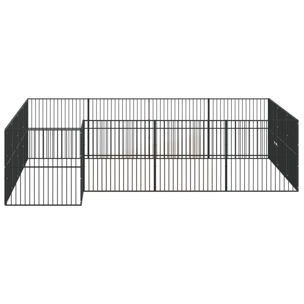 Dog Playpen 16 Panels Black Galvanised Steel - Dog Houses
