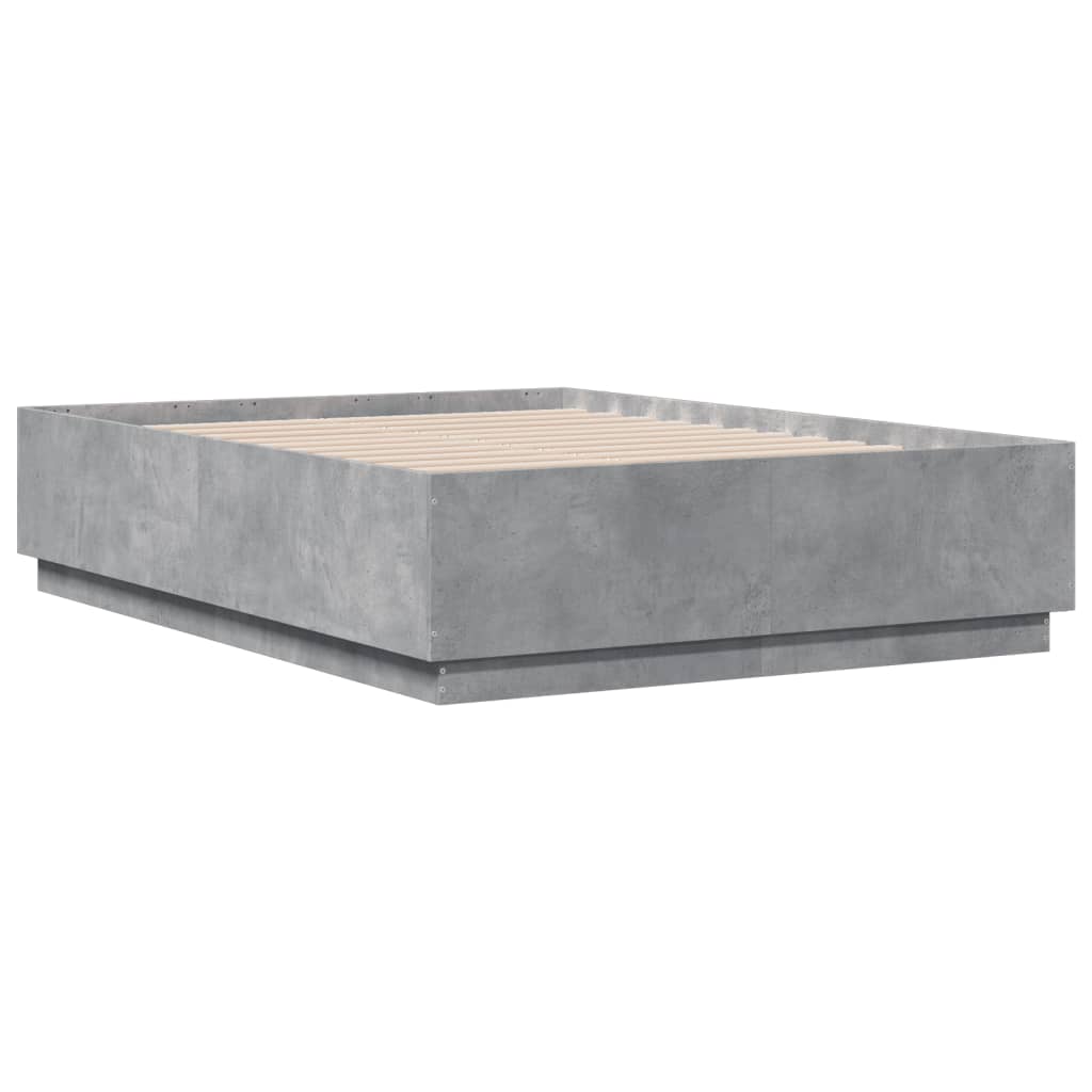 Bed Frame with LED Lights Concrete Grey 135x190 cm Double Engineered Wood - Beds & Bed Frames