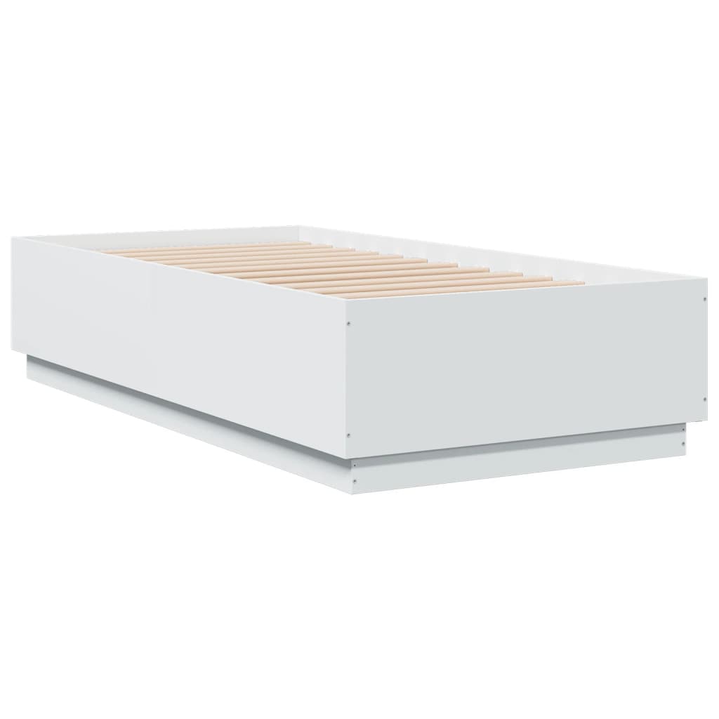 Bed Frame with LED Lights White 75x190 cm Small Single Engineered Wood - Beds & Bed Frames
