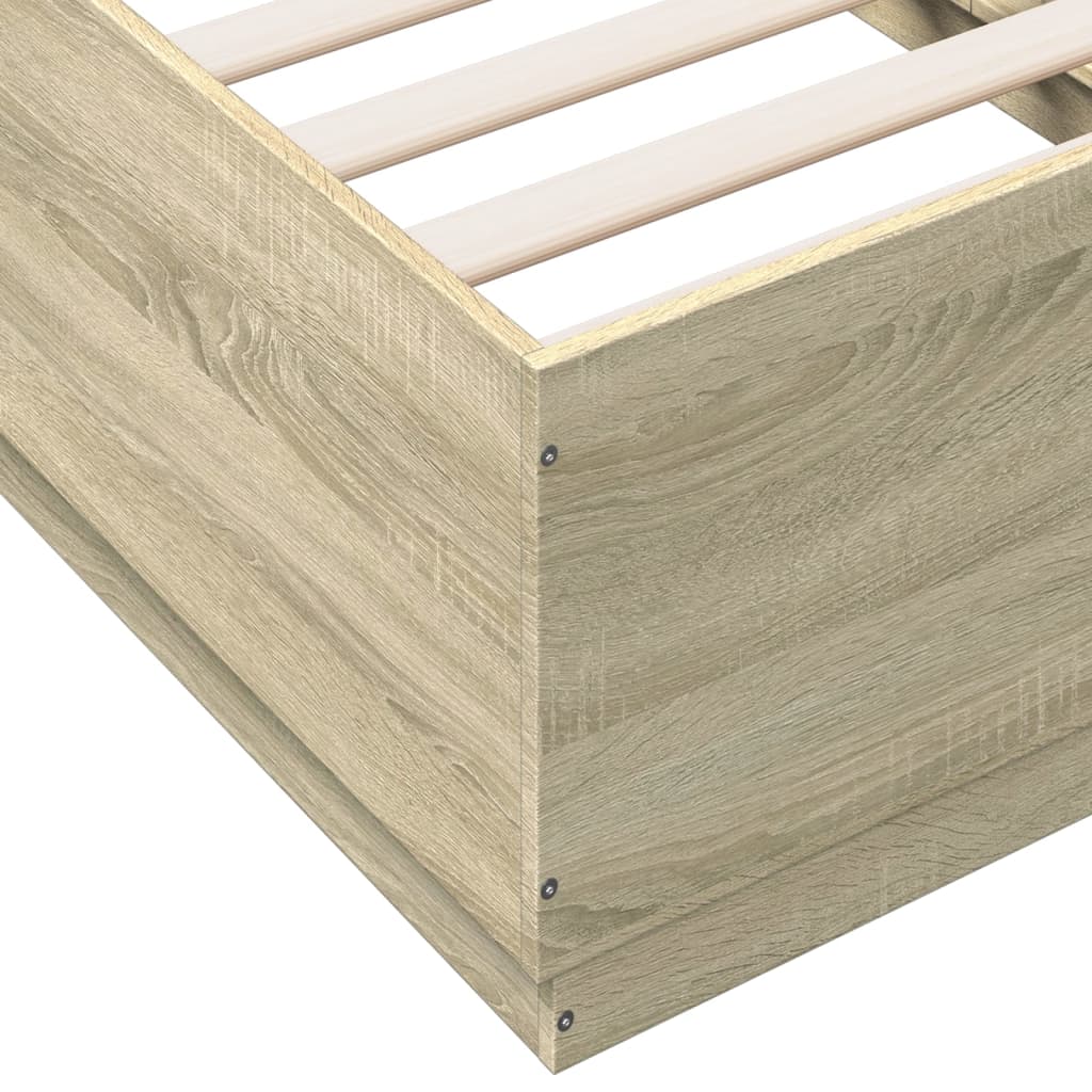 Bed Frame with LED Lights Sonoma Oak 75x190 cm Small Single Engineered Wood - Beds & Bed Frames