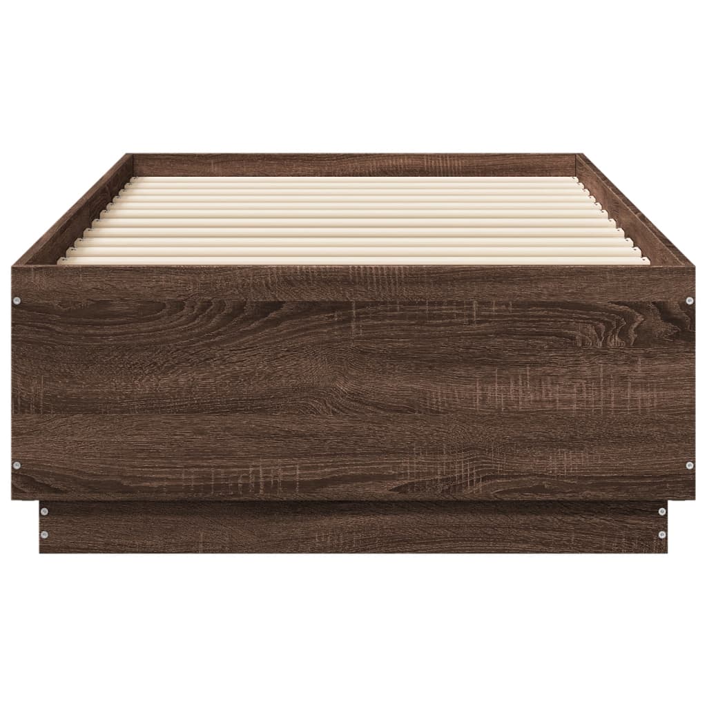 Bed Frame with LED Lights Brown Oak 75x190 cm Small Single Engineered Wood - Beds & Bed Frames