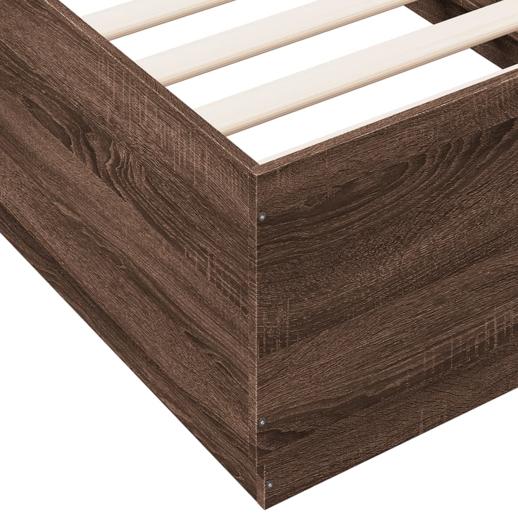 Bed Frame with LED Lights Brown Oak 75x190 cm Small Single Engineered Wood - Beds & Bed Frames
