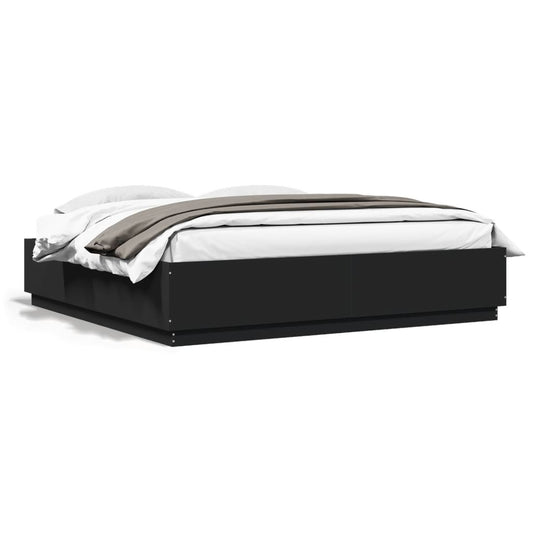Bed Frame Black 200x200 cm Engineered Wood - Beds & Bed Frames