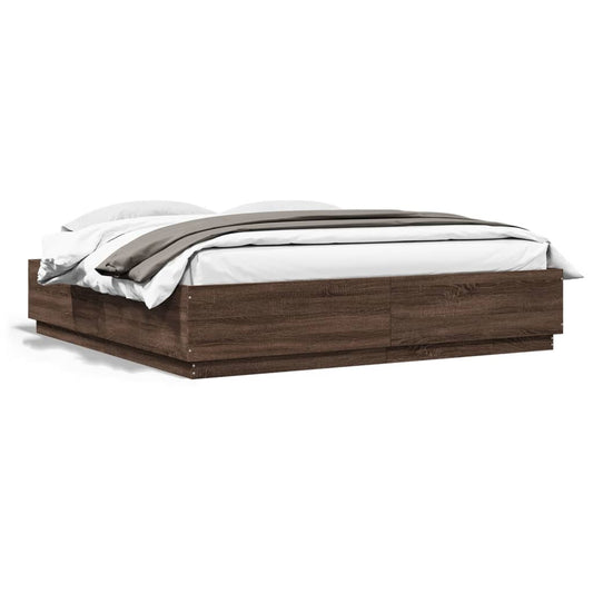 Bed Frame Brown Oak 200x200 cm Engineered Wood - Beds & Bed Frames
