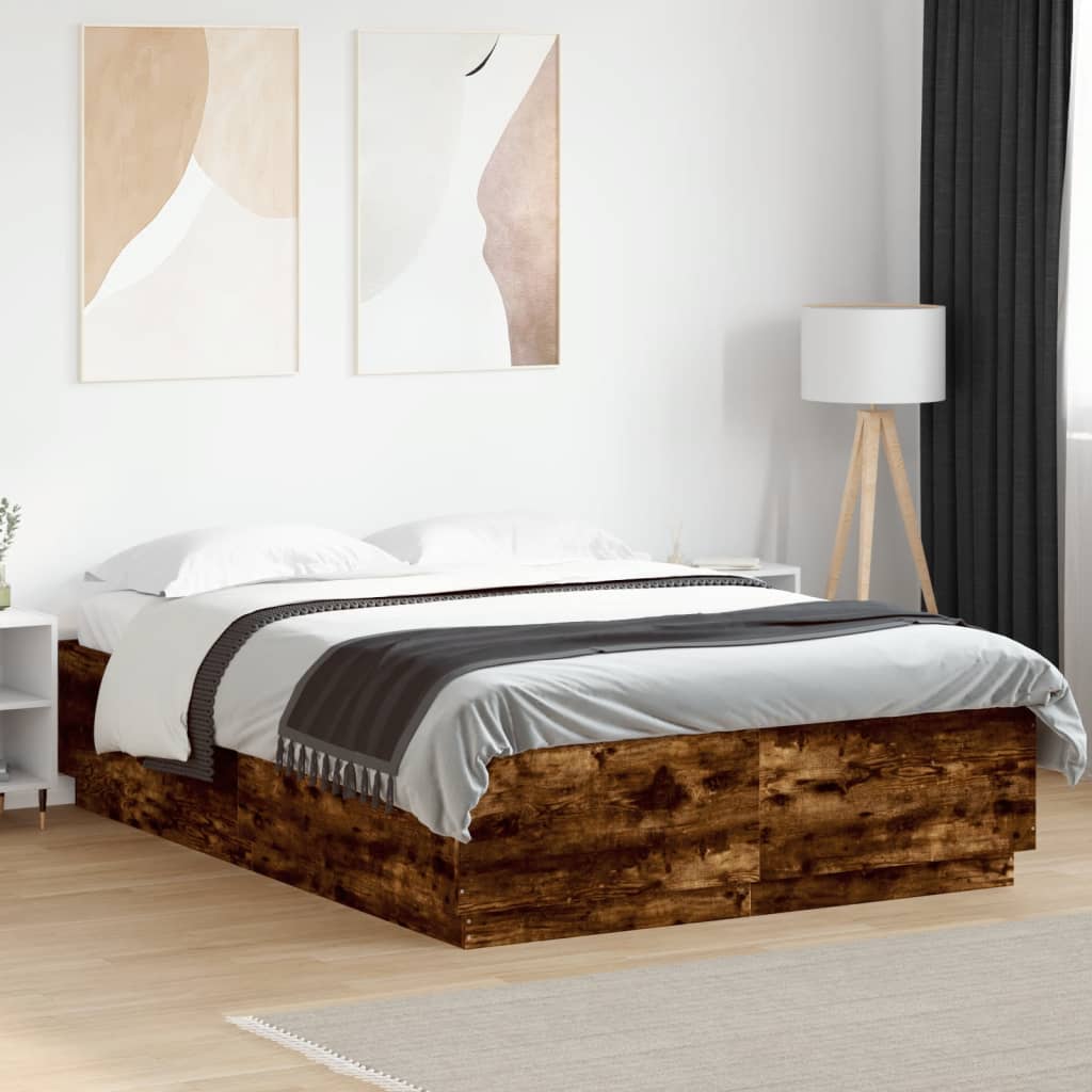 Bed Frame Smoked Oak 160x200 cm Engineered Wood - Beds & Bed Frames