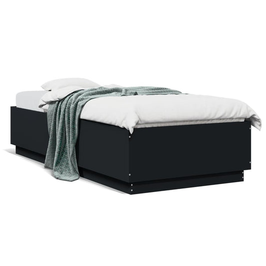 Bed Frame Black 90x200 cm Engineered Wood - Beds & Bed Frames